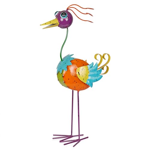 LAZ328HH Quirky Metal Rainbow Bird Decor (21" Multicolor Bird)