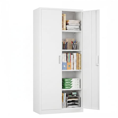 71 Inch Lockable Metal Storage Cabinet (White / 15.75"D x 31.50"W x 70.87"H)