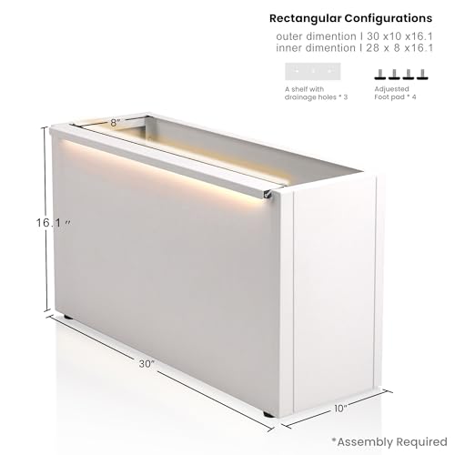 30" H Rectangular Metal Planter with Led Light for Indoor Outdoor White (White / 16.1"H×10"W×30"L)