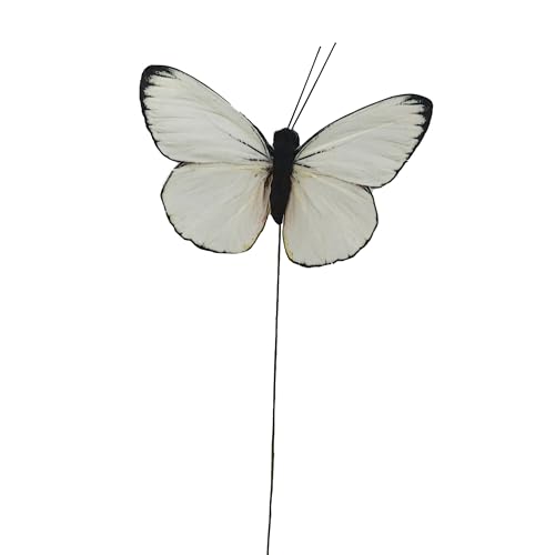 Artificial Feather 3D Butterfly Party Decorations Set of 12 with Wire 6 Color Ornaments for Christmas Tree (D Wire)