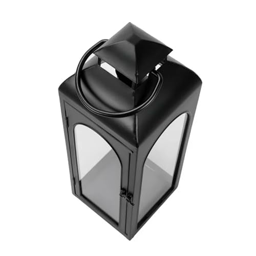 16 Inches Metal and Tempered Glass Candle Lantern (Black-m / 16 Inch)