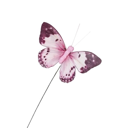 Artificial Feather 3D Butterfly Party Decorations Set of 12 with Wire 6 Pink Color Ornaments for Christmas Tree (A Wire)