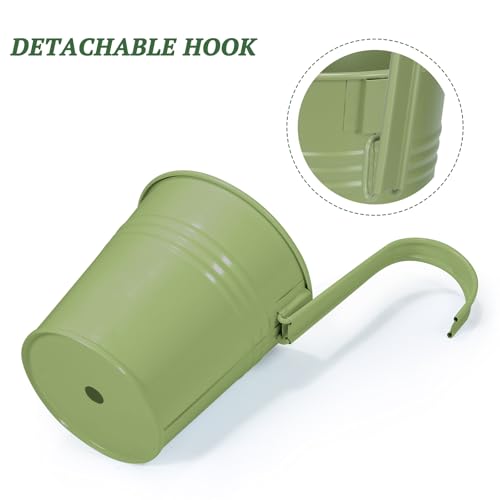 Metal Iron Flower Pots for Railing Fence Hanging Bucket Pots (Green)