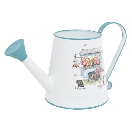 Cute Small Watering Can Indoor Plants Garden Metal Decorative Watering Cans for Outdoor Plants Bonsai Outdoor Garden Flower Decorative (White Blue)