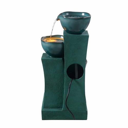 28.54 in. 3 Tier Cascading Outdoor Water Fountain (Green)