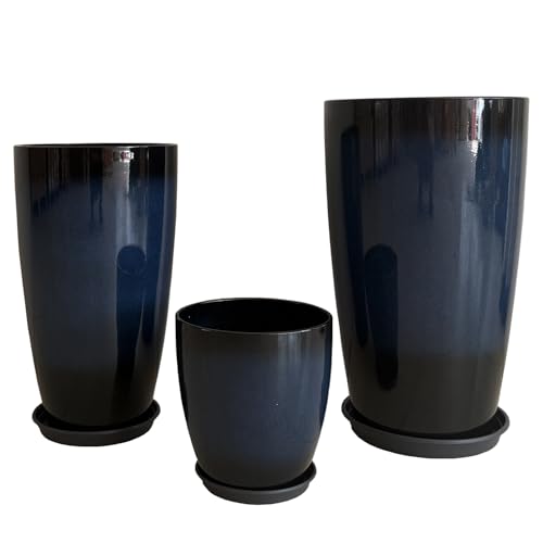 24/21/11 Inch Tall Planter Pots Garden Plastic Planters - Set of 3 for Indoor & Outdoor Use - Decorative Lightweight Flower Pots (Cobalt Blue)
