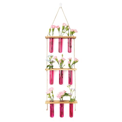 Wall Hanging Propagation Station with Wooden Stand Pink (Pink-9 Tube Vase)