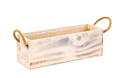 Wooden Planter Box with Handle I Rustic Whitewash I Plastic Liner l Garden Decor l Restaurant and Wedding Decorations l Table Centerpiece (4 Count)