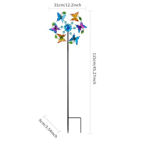 44" Colorful Butterfly Garden Wind Spinners (44" Butterfly Flowers)