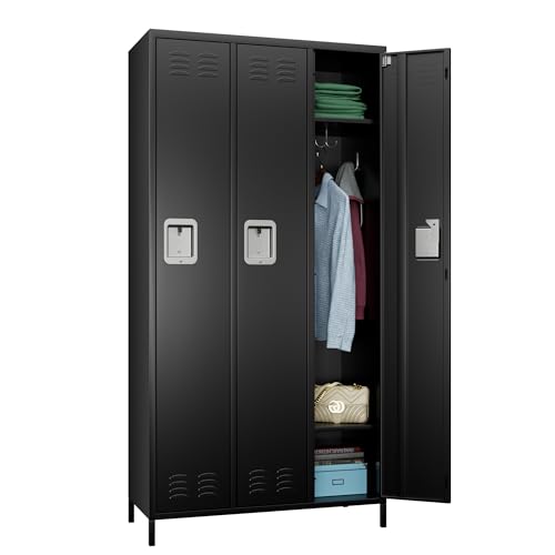 Metal Storage Locker for Office Gym Bedroom Dormitory (Black / 3 Doors)