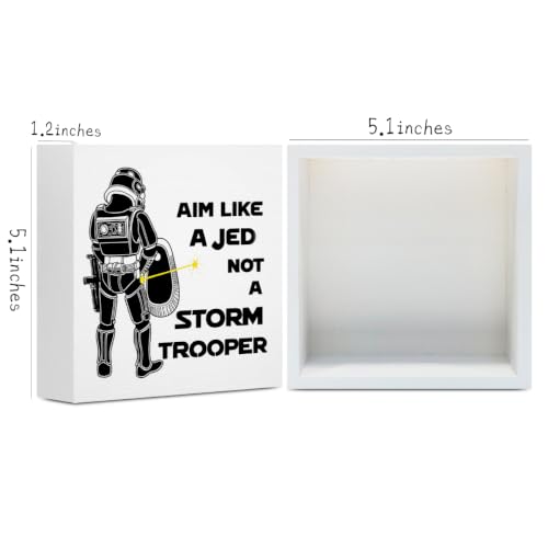 Funny Bathroom Decor Stormtrooper Wooden Box Sign 5 x 5 Inches (White 1619 / Wooden box（5.1 x 5.1 inches）)