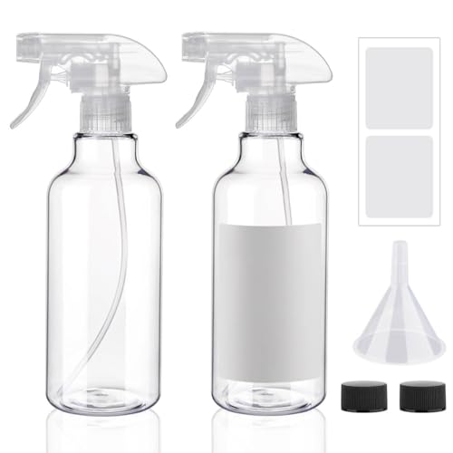Plastic Spray Bottles 12oz 2 Pack Adjustable Mist (Clear)