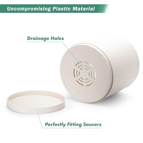 Plastic Planter Pot with Saucer (14 Inch / Oatmeal)