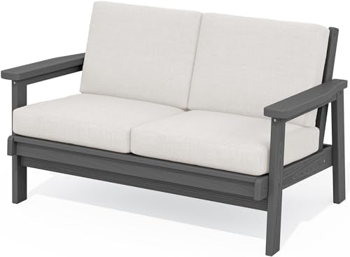 HDPE Outdoor Loveseat (Grey/Khaki)