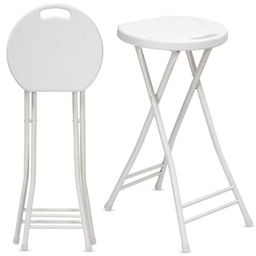 2 Pcs 24 Inch Tall Folding Chair Portable Plastic Stool Chair Heavy Duty Foldable Bar Stools with Handle for Adults Kitchen Counter Room Home Camping Indoor Outdoor (2 Count)