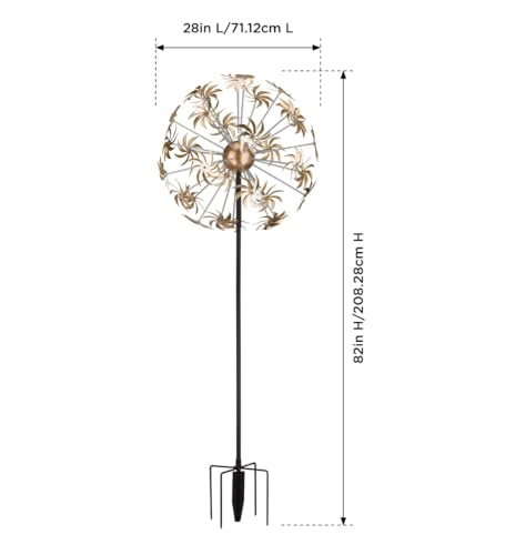 Wind Spinner Outdoor Metal Kinetic Yard Art with Stake (Dandelion / Large (80-89 Inch))