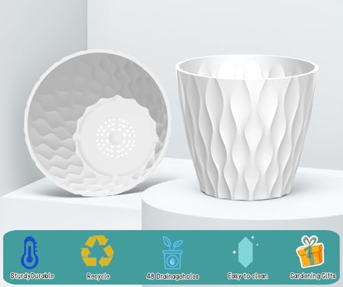 6 Pack 7 Inch Plant Pots with Drainage and Saucers (6 Count)