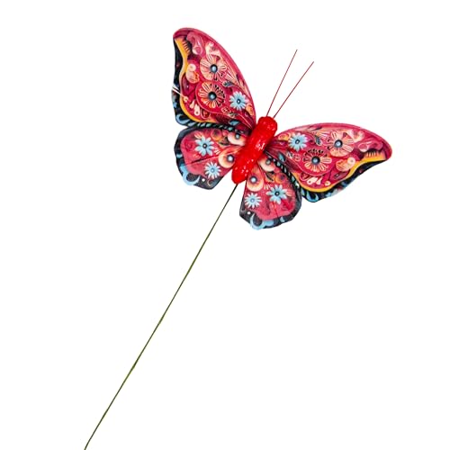 Artificial Feather 3D Butterfly Party Decorations Set of 12 with Wire 6 Color Red Series Ornaments for Home Decoration (F Wire)
