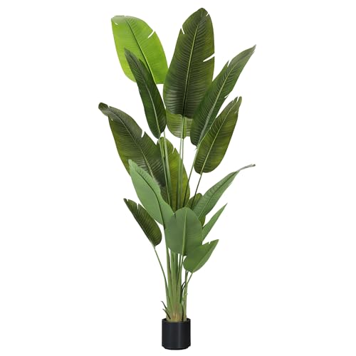 Large Artificial Trees 7.2Ft Silk Bird of Paradise Big Tall Fake Plants Faux Green Silk Floor Potted Plants for Home Living Room Office Decor Indoor Outdoor… (7ft 2in)
