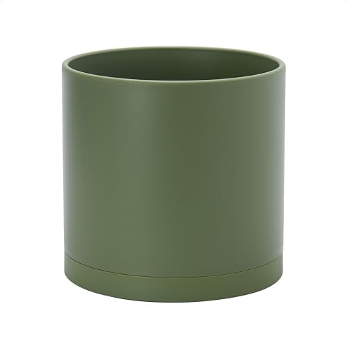Plastic Planter Pot with Saucer (10 Inch / Olive)
