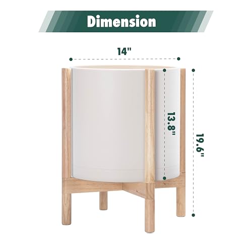 Plastic Pot with Natural Wood Stand (Oatmeal Pot + Natural Stand / 14 Inch)