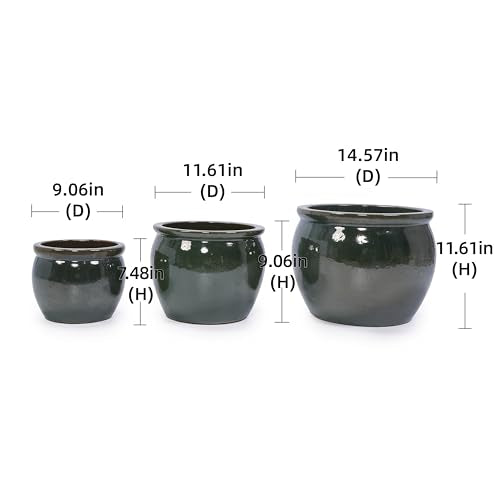 Ceramic Plant Pots Set of 3 Size (Antique Blue Green)