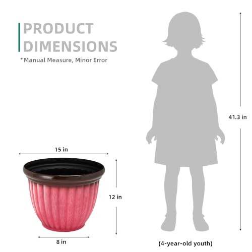 15" Large Planters for Outdoor Plants Set of 2 Plastic Flower Pots (15"-gradient Coral Pink)