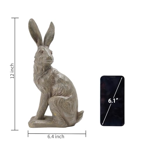 Outdoor Rabbit Garden Statue 12 Inch Grey Bunny Yard Decor (Gray 2)