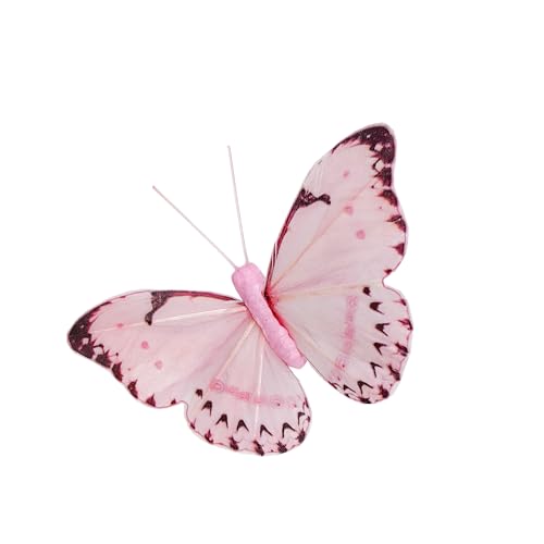Artificial Feather 3D Butterfly Party Decorations Set of 12 with Clip 6 Color Pink Ornaments for Christmas Tree (6 Color)