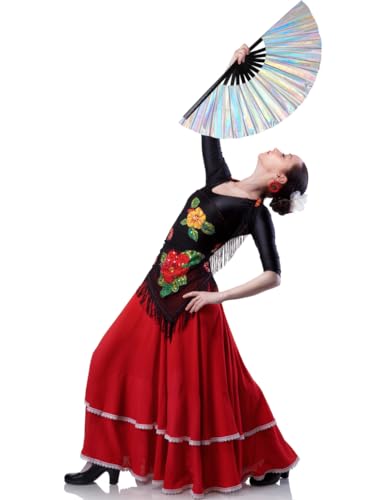 Large Folding Hand Fan for Line Dance (Silver)
