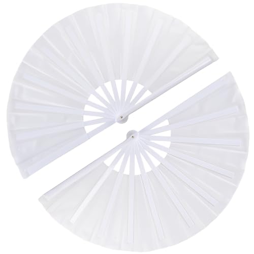 2 Pack Large Folding Hand Fan for Men (2 White)