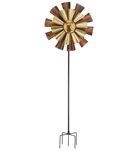 Wind Spinner Outdoor Metal Kinetic Yard Art with Stake (Copper Flame / Medium (70-79 Inch))