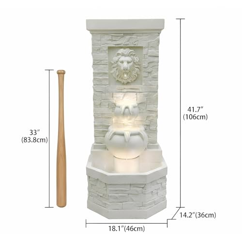 42'' Lion Head Outdoor Water Feature Fountain for Garden with Lights (White Lion 42in)