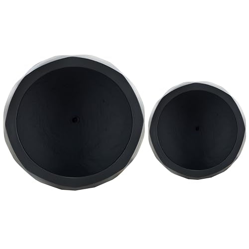 Outdoor Collection Kane Black Cement Ficonstone Planter Pot Set of 2 (16"W x 16"D x 14"H / Black)