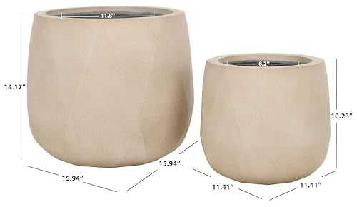 Outdoor Collection Kane Beige Cement Ficonstone Planter Pot Set of 2 (16"W x 16"D x 14"H / Beige)