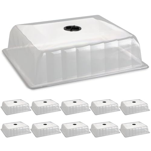 10-Pack Leak-Proof Humidity Domes, Plastic Clear Seed Starter Dome, Seed Starter Tray Covers Humidifying and Insulating for Greenhouse Germination and Garden Growing (16"×13", 4" Height) (1613 4 Inch Dome-10P)