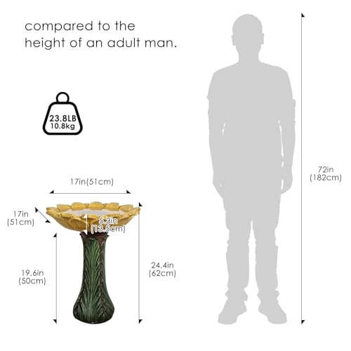 24.4”H Sunflower Bird Bath Fiber Reinforced Concrete Pedestal Birdbath for Outdoors (sunflower)