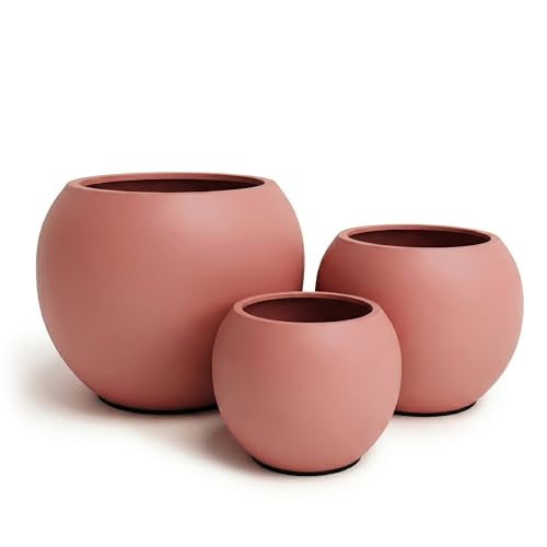 Premium Mt Sherman Fiberstone Sphere Planter for Indoor Outdoor Use (Terracotta / Large 21.1''D x 16.7''H)
