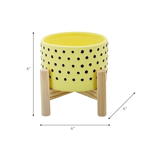 Ceramic Planter Pot with Wooden Stand