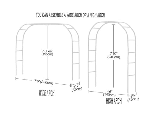 Metal Garden Arch Trellis for Climbing Plants 7.8ft Outdoor Arch Wedding Halloween Christmas Vine Trellis Pumpkin Archway Assemble Freely 2 Sizes White (White)