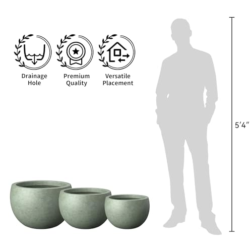 Set of 3 Mint Green Concrete Bowl Planters 19.9" 15.7" 11.8" Dia (3 Count)