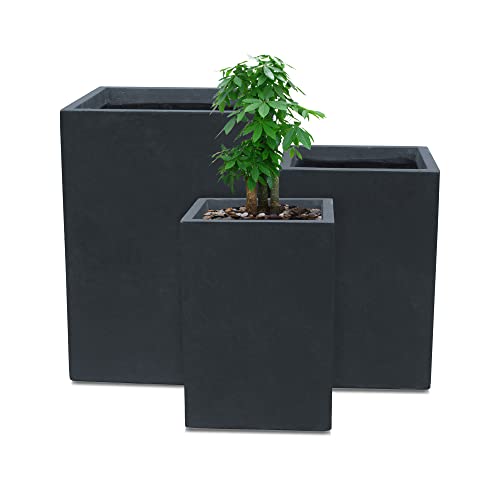 Set of 3 Charcoal Concrete Tall Planters 13" 11" 9" Dia (Charcoal / 18.5" H, 15.7" H, 12.6" H)
