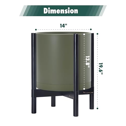 Plastic Pot with Ebony Wood Stand (Olive Pot + Ebony Stand / 14 Inch)