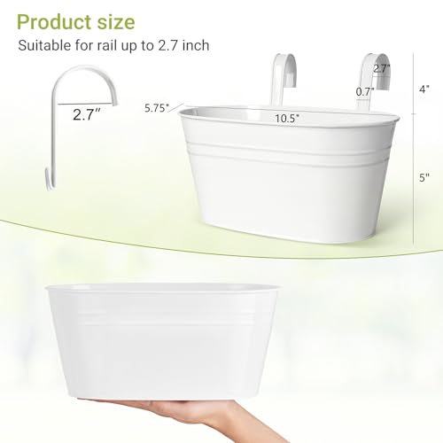 10.5 Inch Metal Hanging Flower Pots 5 Pcs Outdoor Railing Planter Box