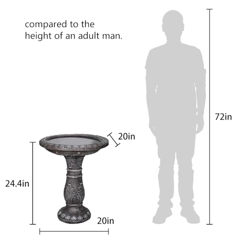 24.4" H Cement Bird Bath for Garden (Vintage Gray)