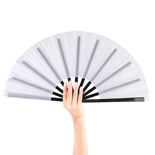 2 Pack Large Folding Hand Fan for Line Dance & Popping (Black Pole White)
