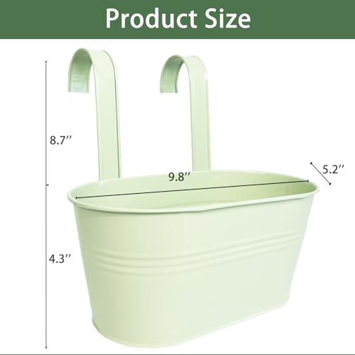 2 Pack 10" Balcony Hanging Metal Fence Planters Flower Pots (Mint Green)