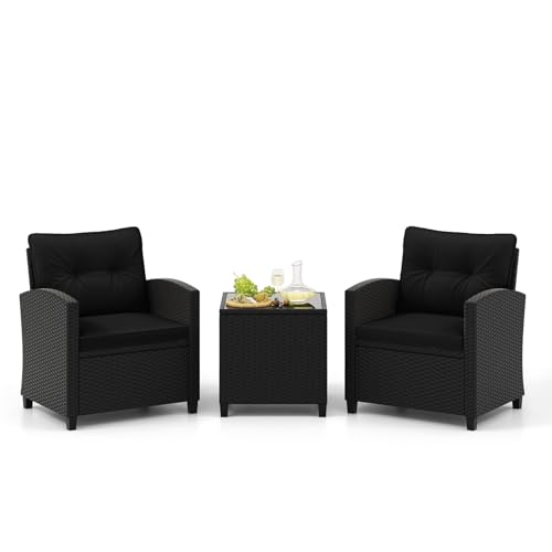 3 Piece Patio Furniture Set (Black-black)
