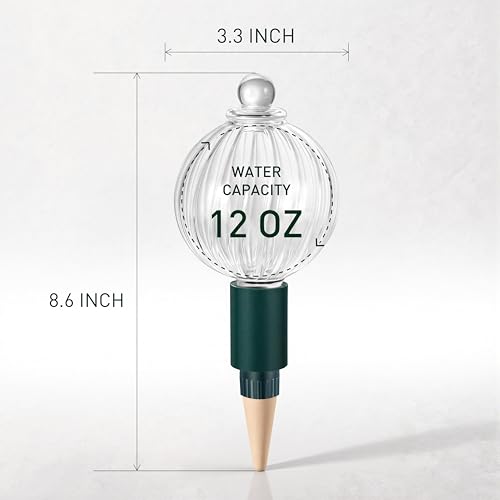 12 oz Up to 1 Week Glass Plant Watering Globe with Terracotta Spikes (12 oz – 4 Pack)