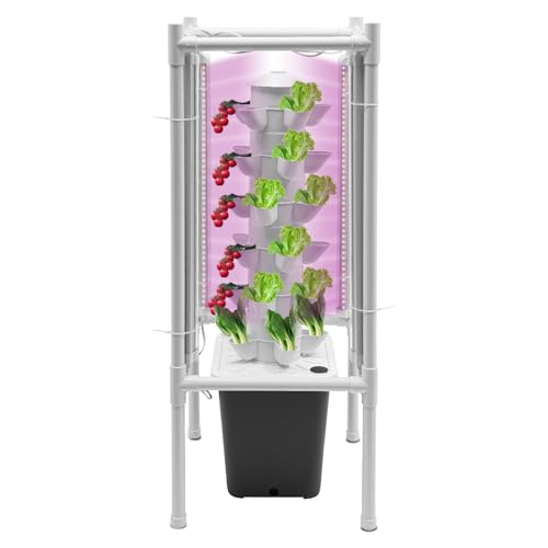 Hydroponics Tower Garden Kit 30 Plant Indoor with LED Grow Light (Gray)